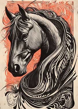 Horse Portrait with Decorative Background