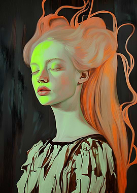 Neon Portrait of a Dreamy Woman