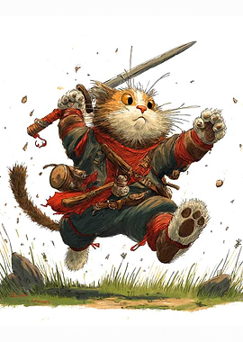 Adventurous Cat Warrior Illustration