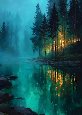 Misty Forest Reflections