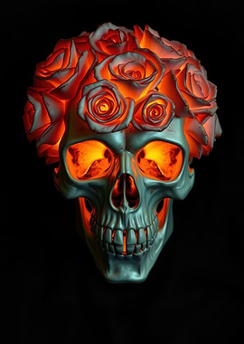 Skull with Roses and Glowing Eyes
