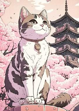 Cat Japan Cherry Blossoms