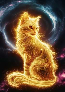Golden Cat in Cosmic Aura