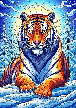 Colorful Tiger in Winter Landscape