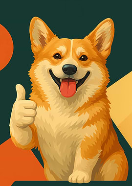 Happy Corgi Thumbs Up Illustration