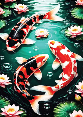 Koi Fish Pond with Water Lilies