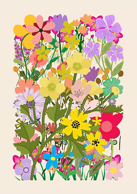 Colorful Floral Illustration on Beige Background