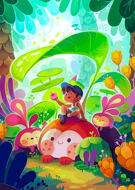 Boy with donut in fantasy forest