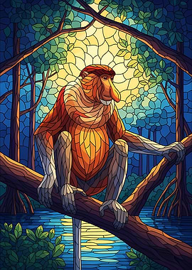 Proboscis Monkey Stained Glass Illustration
