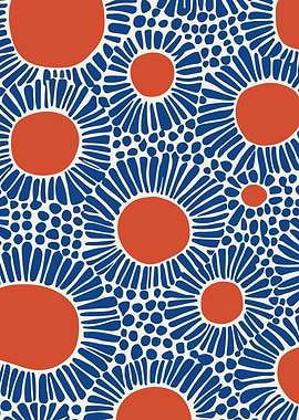 Abstract Floral Pattern in Blue and Orange