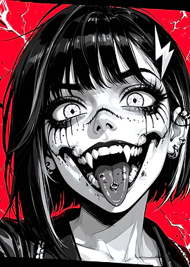 Creepy Manga Girl with Piercings