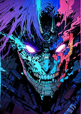 Cyberpunk Cyborg Portrait with Glowing Eyes