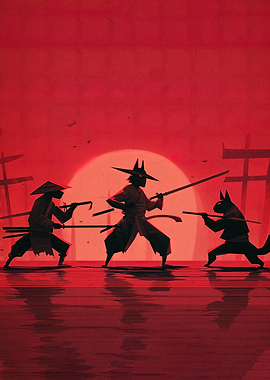 Samurai Duel in Red