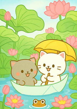 Cute Cats Boating Lotus