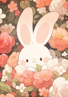 Cute Bunny Floral Garden