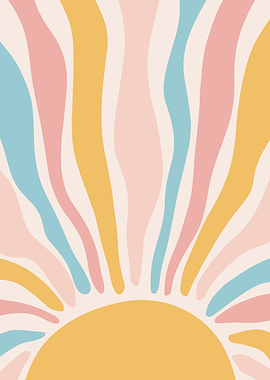 Retro Sun Rays Pastel Colors