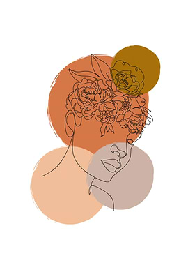 Floral Woman Line Art