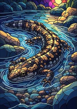 Salamander in Stream Stained Glass Style