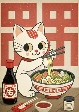 Cat Eating Ramen