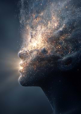 Fantasy Human Head With Nebula Face Profile