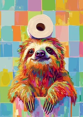 Colorful Sloth with Toilet Paper