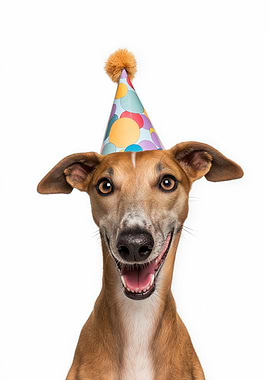 Azawakh Dog with Birthday Hat