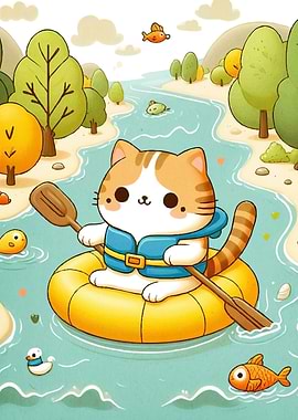 Cat raft on river