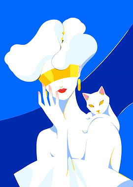 Woman with Cat, Abstract Portrait