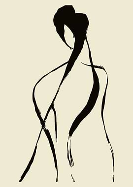 Abstract Woman Figure Ink Drawing