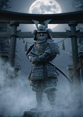 Owl Samurai Under Moonlight