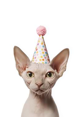 Sphynx cat with party hat