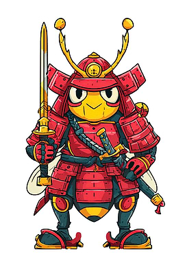 Cartoon Bee Samurai Warrior Illustration