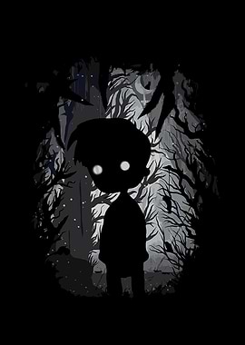 Silhouette Boy in Dark Forest