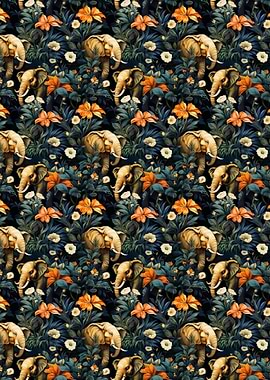 Elephant and Floral Pattern