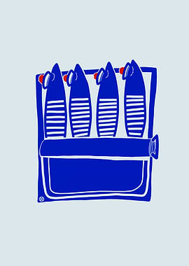 Blue Sardines in a Can Illustration