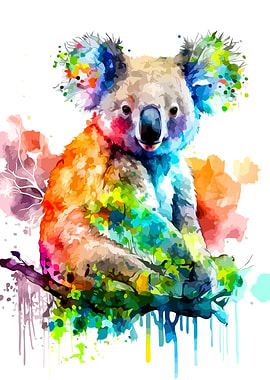 Colorful Watercolor Koala Bear Illustration