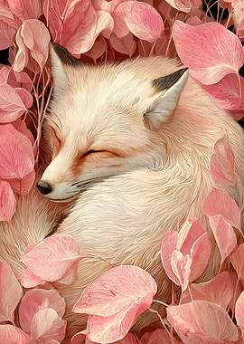 Sleeping Fox Surrounded Leaves