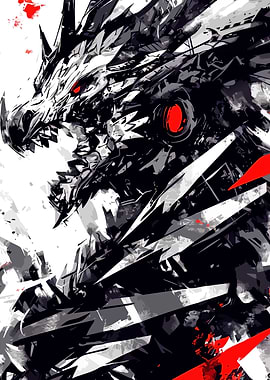 Abstract Dragon with Red Eyes