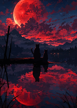 Cats under a blood moon