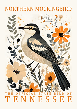 Northern Mockingbird Tennessee State Bird Art