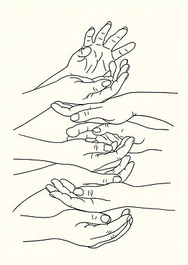 Minimalist Line Art Many Hands Reaching