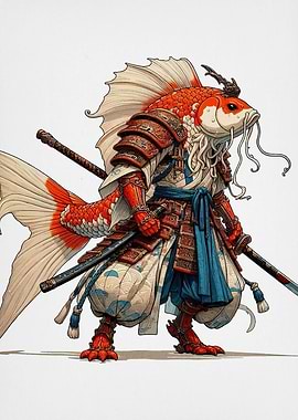 Koi Fish Samurai Warrior Illustration