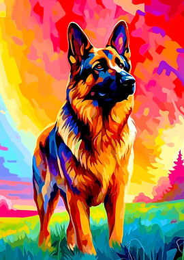 Colorful German Shepherd Portrait