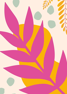 Abstract Floral Art with Pink Leaves