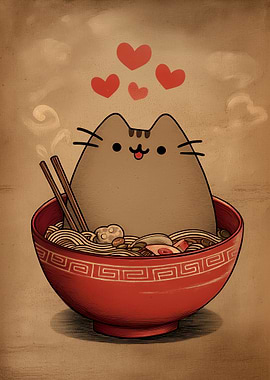 Cat in Ramen Bowl