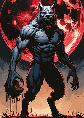 Werewolf with Red Moon