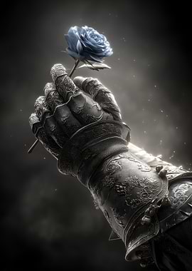 Armored Hand Holding Blue Rose