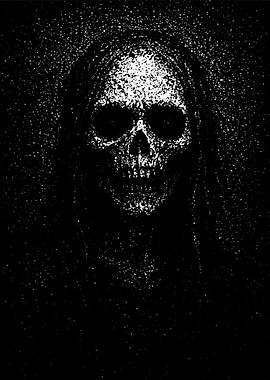 Whispers in the Dark – Creepy Skull Pointillism Art