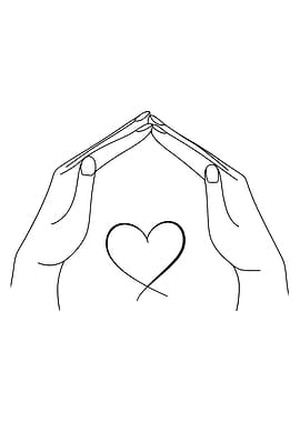 Hands Saving Heart Minimalist Line Art