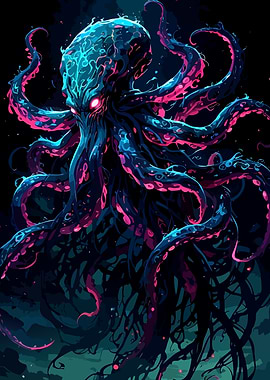 Neon Octopus Fantasy Creature Illustration